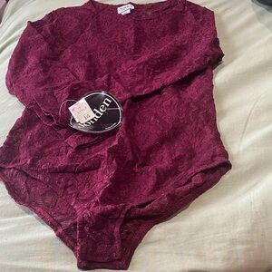 Burgundy Lace Long-Sleeve Bodysuit